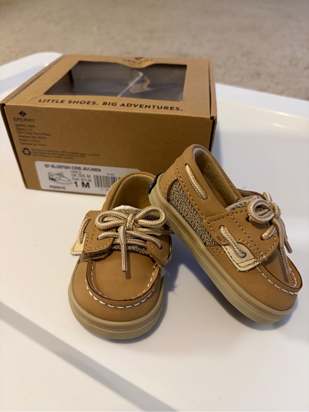 Sperry Infant Tan Moccasin Boat Shoes - Soft Leather Slip-On